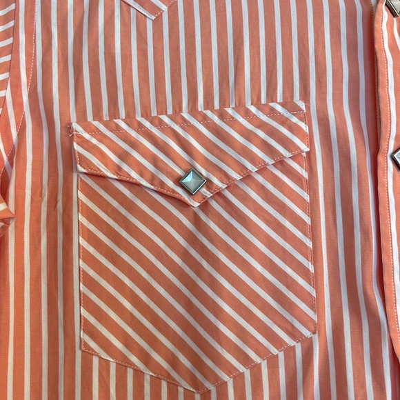 Ralph Lauren Blue Label Western Pearl Snap Button Shirt Size 4 Pink White Stripe - Picture 2 of 8